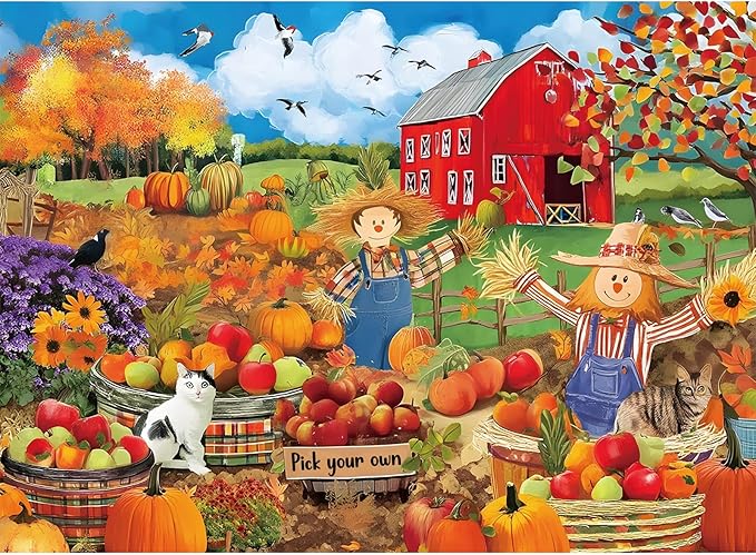 500 Piece Puzzles for Adults,Farm Scarecrow Puzzle for Adults Kids Seniors,Interlock Perfectly Letter on Back,Fall Landscape Jigsaw Puzzle for Kids Ages 8-10,Puzzle for Family Game Nights,20.5 x 15 in