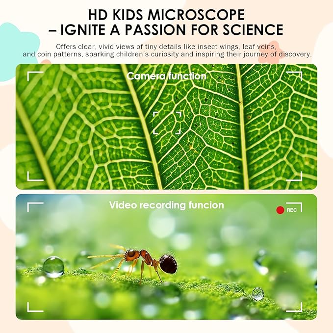 Kids Microscope 100X Magnification, STEM Handheld Digital Science Kit, Portable Educational Toy for Ages 3-16, Birthday for Boys & Girls Yellow