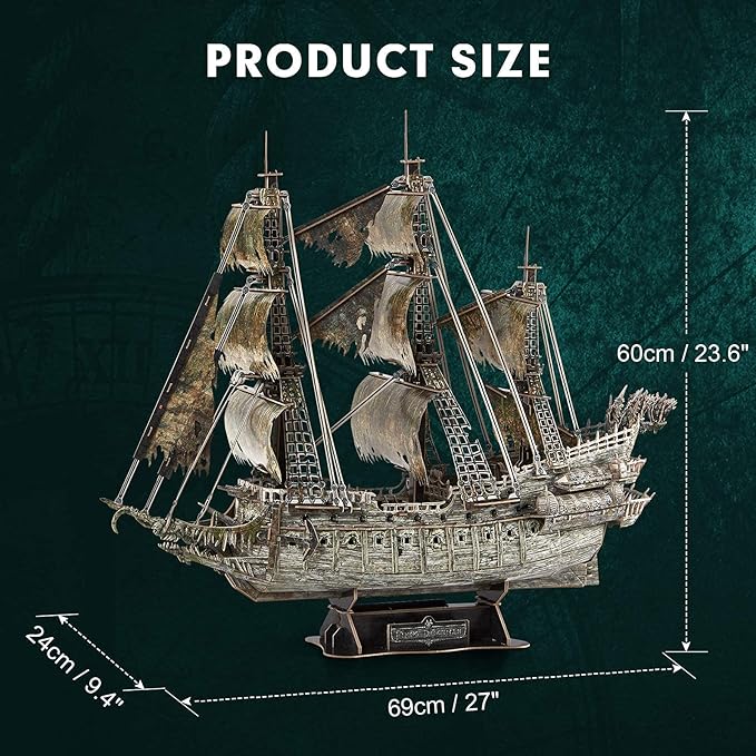 CubicFun 3D Puzzles for Adults Green LED Flying Dutchman, 360 Pieces Pirate Ship Arts & Crafts for Adults Gifts for Men Women Model Kit, Lighting Ghost Ship Easter Gifts Father's Gift