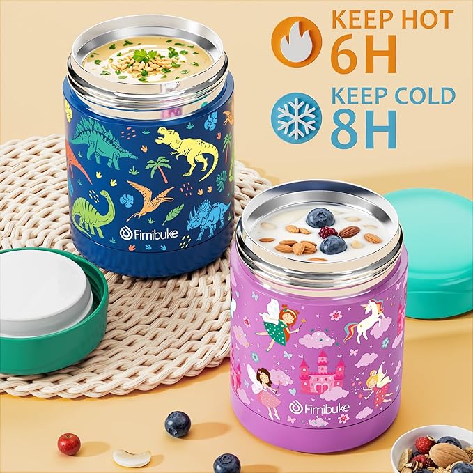 Fimibuke Bento Lunch Box for Kids with Thermos, 3-Compartment 32OZ Snack Lunch Container, Lunch Bag, 12OZ Insulated Food Jar & Ice Pack Set for Age 3-12 School Daycare Toddler Teen Girls Boys, Trucks