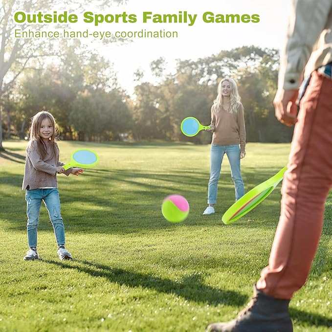 Toss and Catch Game for Kids: Toss and Catch Balls Set of 2 - Outdoor Catching Ball Paddle Toys for Ages 3+ Beach Paddle Ball Sets for Yard, Backyard, Summer