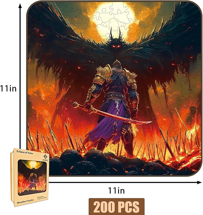 Wooden Jigsaw Puzzle, 200-500 Pieces Unique Shape Animal Puzzle, for Adults & Kids, Birthday Gift Family Game, Decorative Puzzle, Unique Gift (Eclipse of Valor, 200 PCS)