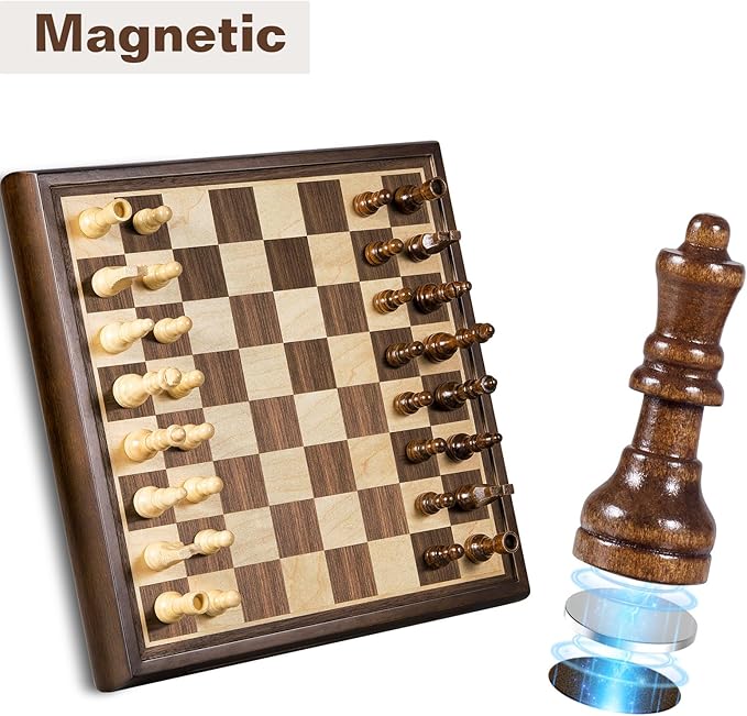 2 in 1 Magnetic Chess Set & Chinese Checkers 13" Wooden Board Game with Storage Drawer and 60 Glass Marbles + Bonus 12 Spare & 2 Extra Queens,for Kids and Adults