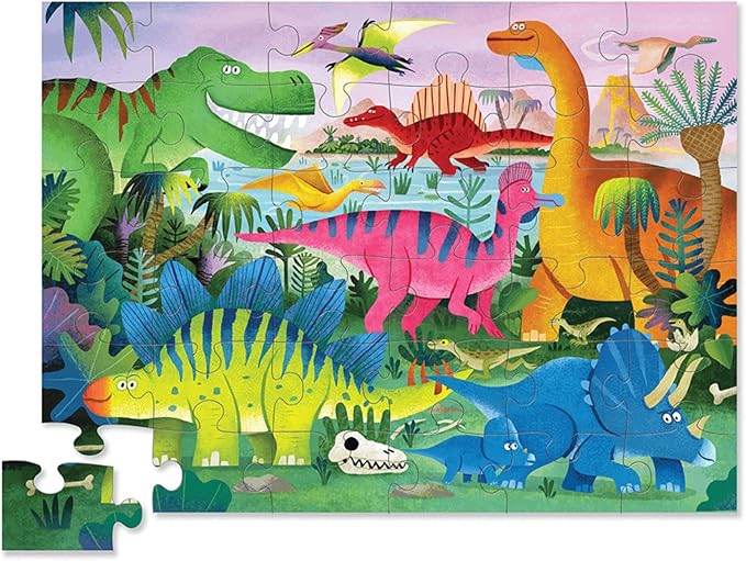 Crocodile Creek 36-Piece Jigsaw Floor Puzzle - Fun Floor Puzzles for Kids Ages 3-5 - Heavy-Duty Shaped Box for Storage - Dino Land - 27" W x 20" H Finished