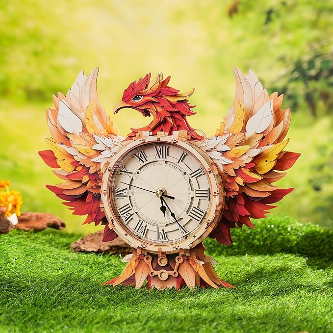 Cutywood 3D Puzzles for Adults Clock-Phoenix Design Model Kit-Mechanical DIY Pendulum Clock with Roman Numerals-Desk Home Office Decor Personalized Gift for DIY Lovers