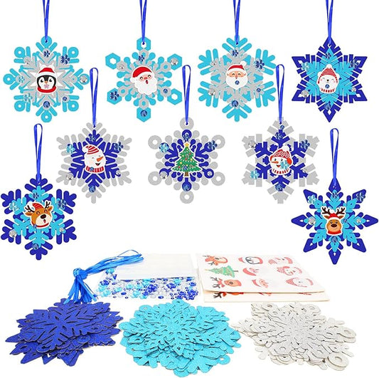 Fennoral 18 Pack DIY Snowflakes Craft Kit for Kids Make You Own Snowflake Foam Sticker Ornament DIY Christmas Arts and Crafts for Chirstmas Party Supplies Winter Christmas Tree Decoration
