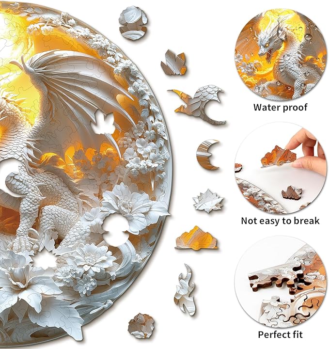 KAAYEE Wooden Puzzles for Adults, Fierce Dragon Wooden Jigsaw Puzzle Unique Animal Shape Wood Puzzle Adult, 3D Visual Effect Flat Puzzle Birthday Family Games (M-11.3 * 11.2 in-192pcs)