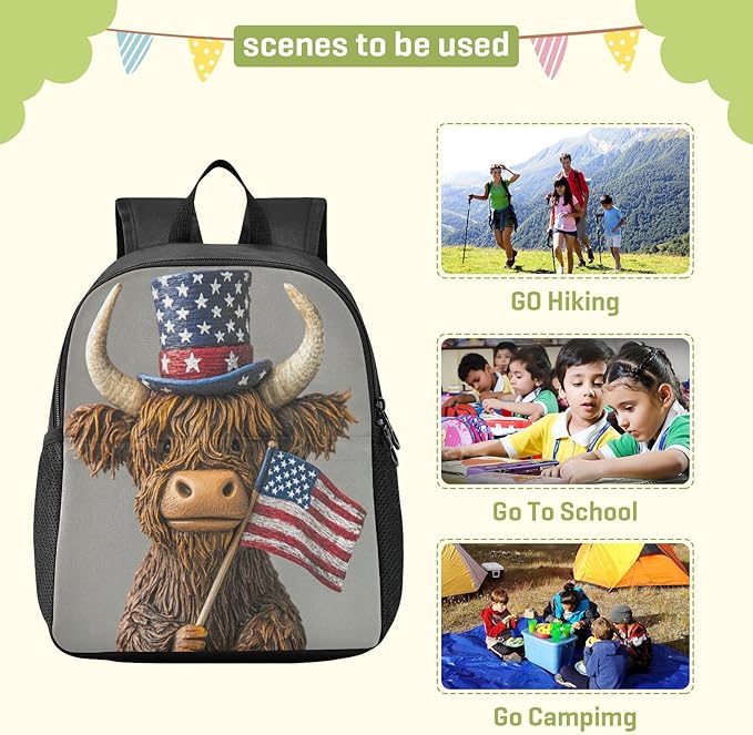 Cow Flag Gray Toddler Backpack for Boys Girls 3-6 Mini Backpacks for Elementary Lightweight Kids Bookbag for Preschool Kindergarten for Travel