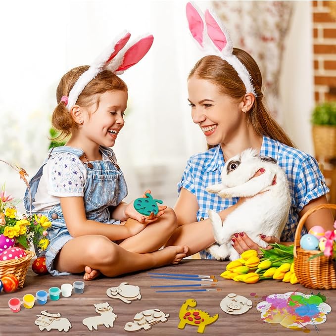 Glintoper 30 Wooden Magnet Painting Craft Kit, Paint Your Own Easter Art and Craft Supplies, Basket Stuffers Party Favors for Boys Girls, Classroom Prize Goodie Bag Gifts