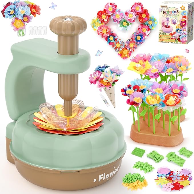 PERRYHOME Fabric Flower Bouquets Toys, 300+ Pcs DIY Flower Crafts for Kids, 2 Gameplays Educational Arts & Crafts Toy, Thanksgiving Birthday and Christmas Gift for 3 4 5 6 7 8 Years Toddler Girl