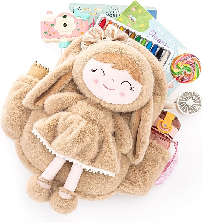 Gloveleya Toddler Backpack with Soft Brown Rabbit 11 inches Detachable Design for Girl Age 2+