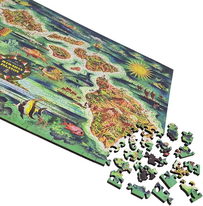 Wooden Puzzle for Adults - Uniquely Shaped Pieces - Made in The USA by FoxSmartBox - 440 Pieces - Hawaiian Islands