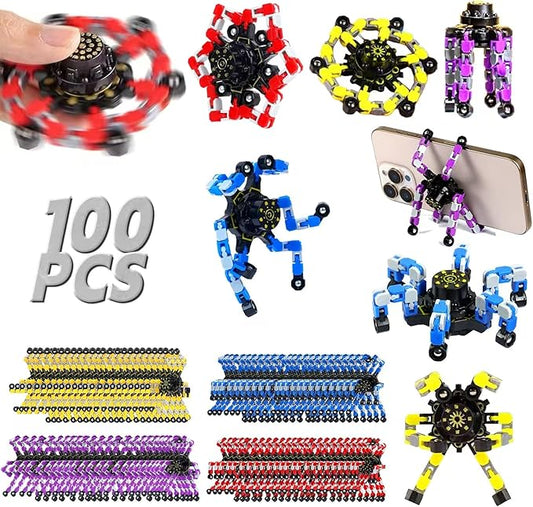 100PCS Fidget Toys Bulk Transformable Fidget Spinner Party Gifts Travel Sensory Toys for Easter Basket Stuffers Birthday Party Favours School Rewards