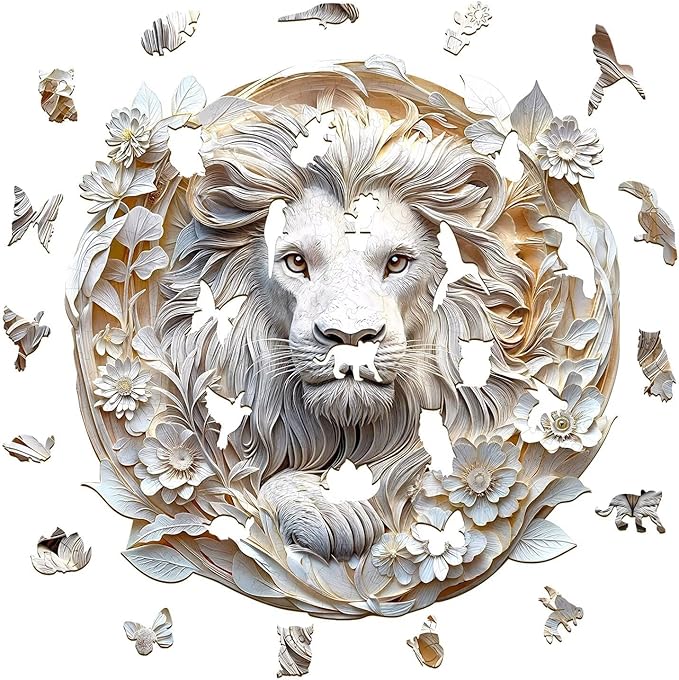 Wooden Puzzles Adults, 3D Paper Lion Wooden Puzzles 100 Pieces, Unique Animal Shaped Wood Challenging Jigsaw Puzzles Gifts for Adults, 8.5x8.3in