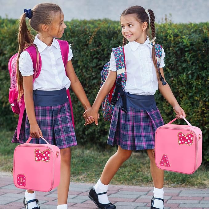 Preppy Initial Bow Mouse Lunch Bag, Kids Insulated Lunch Box Gifts for Teen Girls Daughter, Reusable Soft Lunch Containers Crossbody Cooler Bag Must Haves for Park Travel School Work Picnic Pink Q