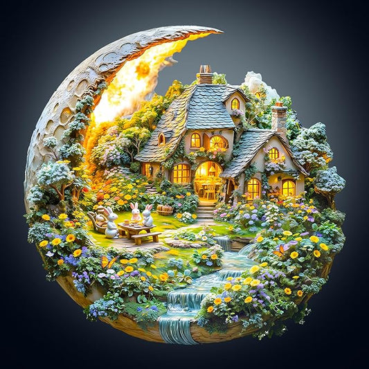 Wooden Puzzles for Adults 180 Pices, Moonlight Garden 3D Puzzles for Adults, Moonlight Garden Irregular Jigsaw Puzzles, Flat Puzzels with 3D Visual Effect, Finished Puzzle Size is 11.4 x 11.3in