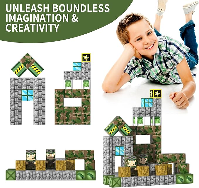 130PCS Mine Magnetic Blocks Build My World Set Magnet Tiles Building Block Toys, Pixel Magnetic Cubes for STEM Stacking Magnets Sensory Toys for Preschool Kids Toddler Boys Girls Age 3+ Years Old