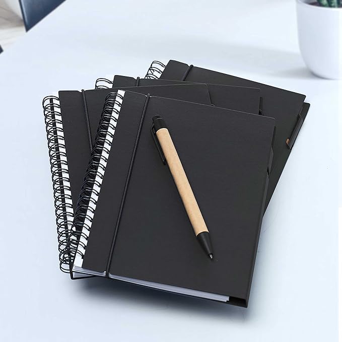 DISCOUNT PROMOS Spiral Notebooks with Elastic Closure Set of 10, Bulk Pack - Perfect for School, Office, Business and More - Black