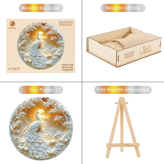 KAAYEE Wooden Puzzles for Adults, Beautiful Peacock Wooden Jigsaw Puzzle Unique Shape Wood Puzzle Adult, 3D Visual Effect Birthday Gifts for Puzzle Lovers Family Games (XL-17.2 * 17.2 in-423pcs)