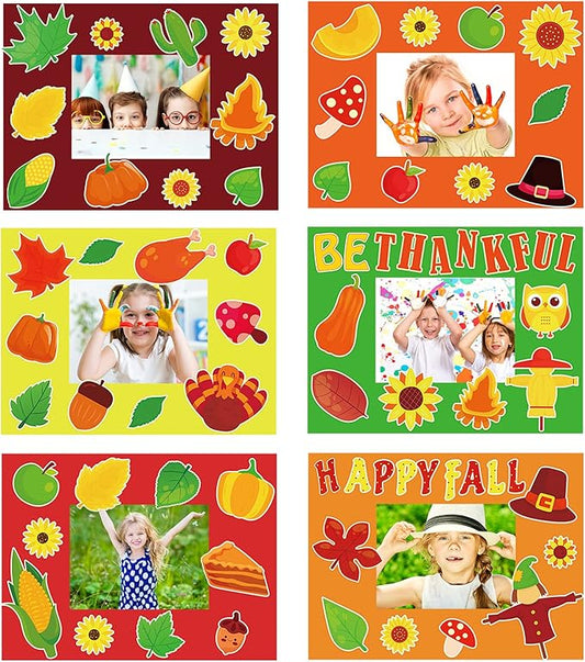 chiazllta 30 Packs Fall Picture Frame Craft Kits for Kids, DIY Thanksgiving Pumpkin Maple Leaf Turkey Craft Autumn Holiday Art Favor Home Class Kindergarten Game Activities