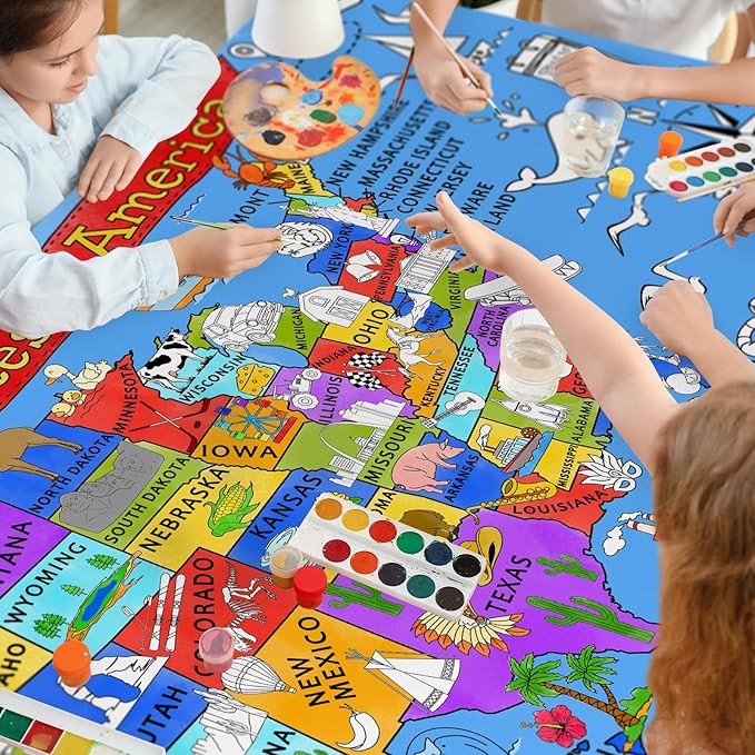 Gatherfun USA Coloring Activity - Large 31.5x 72 Educational Poster - Ideal for School Events & Birthday Parties, Multi-Use as Classroom Wall Décor or Table Cover