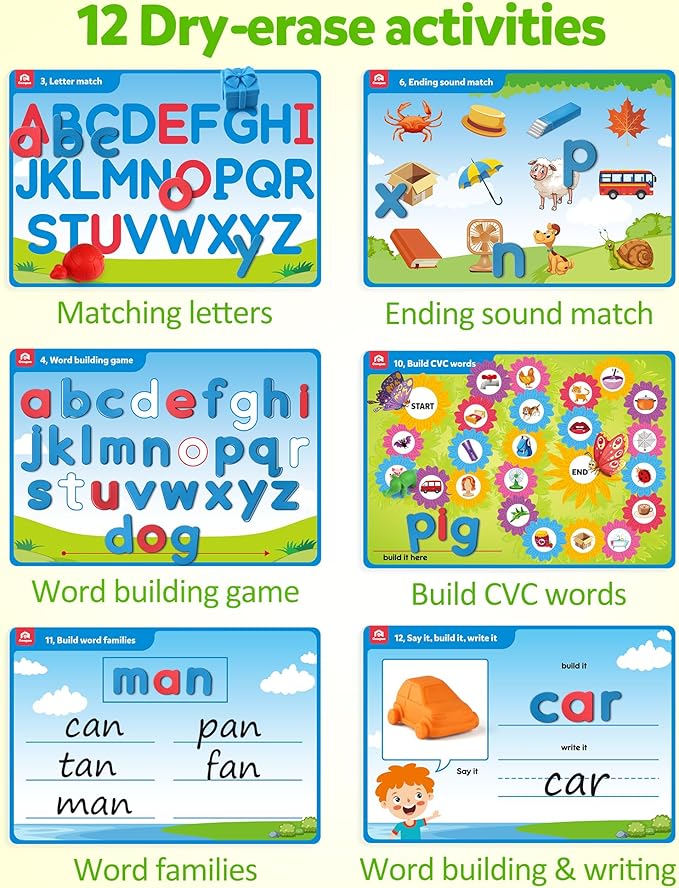 Coogam Preschool Alphabet Learning Activities, Magnetic EVA Letters Matching & Handwriting Game, Educational ABC Recognition with 6 Pattern Cards, Phonic Manipulatives Toys for Kids Age 3+