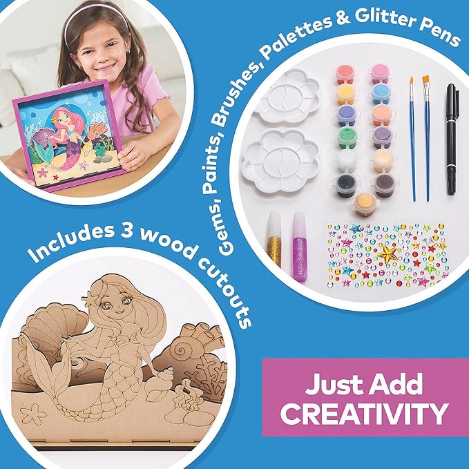 Fun Express 3D DIY Mermaid Wood Puzzle Painting Kit, All in One Kids Craft Kit, Holiday, Birthday and Everyday Gifts, Great Creative Activity for Home and School