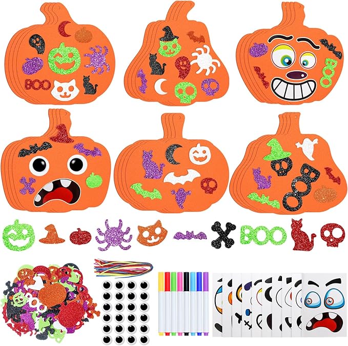 RICEDUO Halloween Crafts Kit for Kids - 290PCS Pumpkin Decorating Supplies with Stickers, Foam Pumpkins, Googly Eyes & Ribbons - Bulk Halloween Activities Ornament for Classroom, Toddlers, Ages 3-12