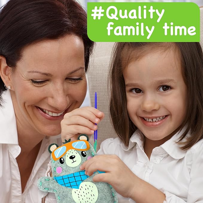 EZCRA Easy Arts and Crafts for Kids - No Mess Sewing Kit for Kids - 4 Easy to Do Bear Sewing Projects - Fun Felt Stickers - Tools with Instruction - Gifts for Boys and Girls Age 4,5,6,7,8