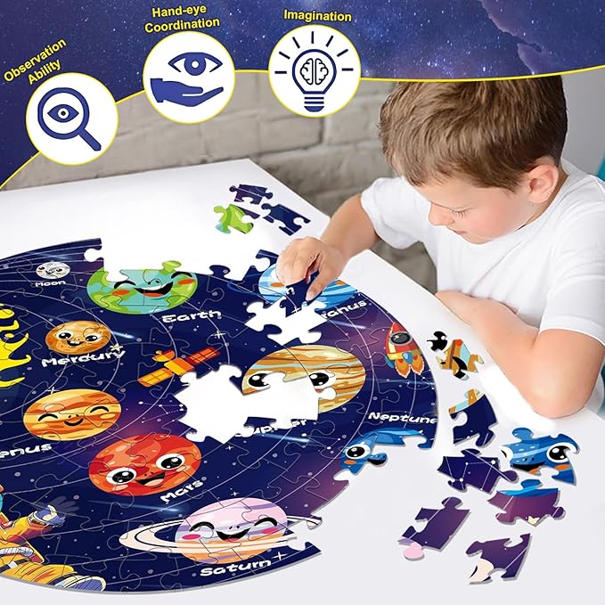 Floor Puzzles for Kids Ages 4-6 70 Piece Glow in The Dark Solar System Puzzles Ages 3-5 Space Planets Toys Large Jigsaw Puzzle Learning Educational Toy Birthday Gift for Boys Girls Ages 6-8