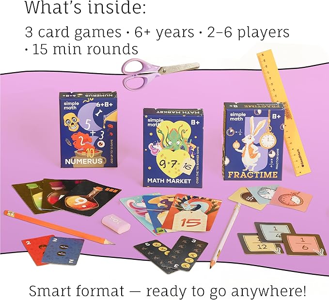 Math Card Games Bundle for Kids 6+ & 8+ | 3 Games Included | Fun & Education | Help to Build Math, Focus and Logic | Recommended by Teachers | 2-6 Players | 10 min Playtime (Math Card Bundle)