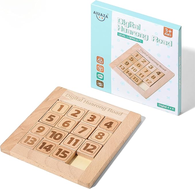 Wooden Number Sliding Puzzle,Brain Teasers Toy Tangram Slide Puzzle Game,Sequential Puzzles Board Game,Educational Toys for Kids and Adults (1-15 Medium Size)