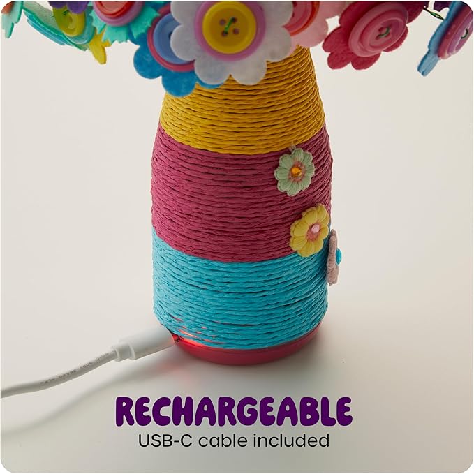 Dan&Darci Light Up Button Flower Craft Kit - Crafts for Kids Ages 4-8 - Arts & Crafts Gift for Girls - Activities for Kid Age 6-8 Girls - 5 Year Old Girl Gift Toys - Birthday Gifts for 5 6 7 8 Years