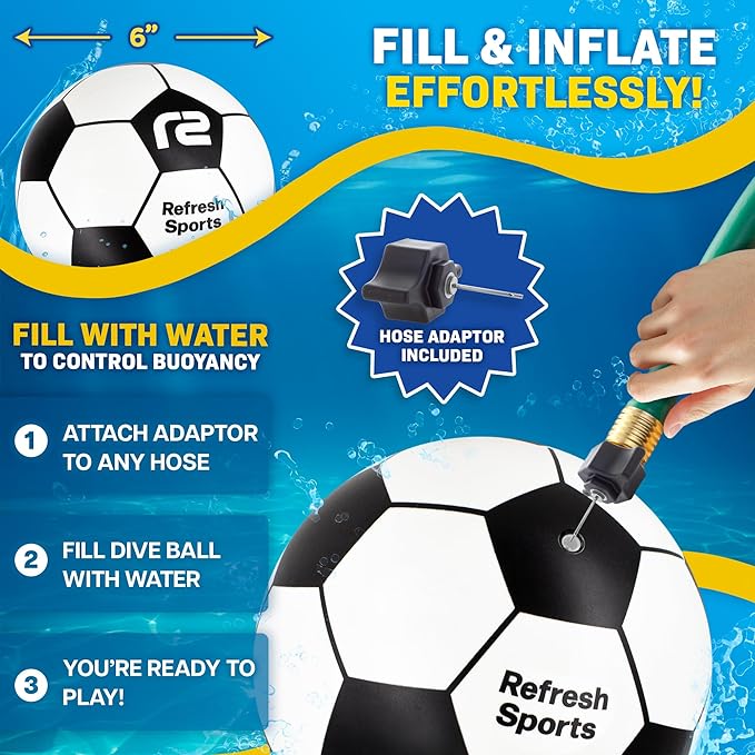 Aqua Dive Pool Ball - Underwater Pool Toys For Kids & Teens - Fun Summer Water Toys & Beach Games for Boys & Girls - Watermelon Gifts for Kids - 6" Soccer Ball - Boy Gift Ages 8 9 10 11 12+ Year Old