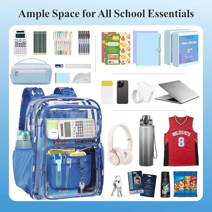 PACKISM Clear Backpack for School - 17 inch Large Heavy Duty Clear Bookbag, See Through PVC Backpacks (for age 12 above)