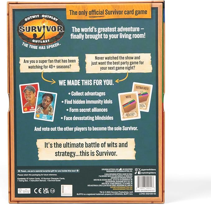 Exploding Kittens Survivor: The Tribe Has Spoken 3-6 Players - Ages 8+ - 30 Minutes to Play - Official Card Game for Survivor Fans - Family Game Night, Card Game