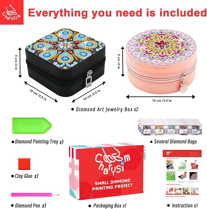 Diamond Art Jewelry Boxes Kits for Adults with Painting Accessories Gem Tools Crystral dots Paint Craft for Girl Women Kids Teen Gifts Mandral (Black-Purple)
