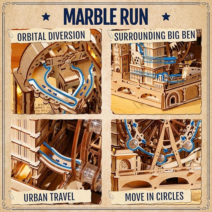 ROKR 3D Wooden Puzzles for Adults,Marble Travel London,431Piece 3D Puzzles,Marble Run Gift for Adults