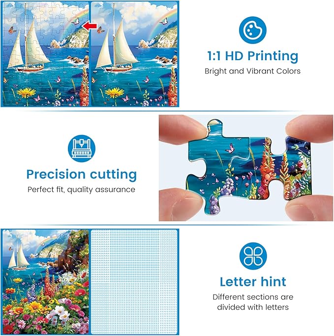 300 Pieces Puzzles for Adults–Colorful Garden By The Ocean Puzzle for Adults Children Elderly–Recycled Paper Puzzle 300 Pieces–Glossy, Sturdy Pieces Challenging Family Game Great Gift Idea (20.5x15in)