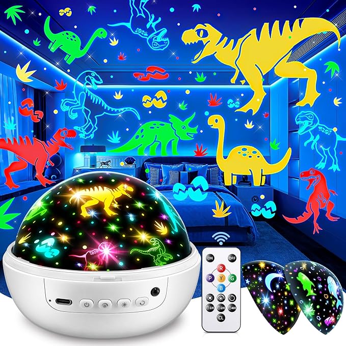 PIKOY Dinosaur Toys Night Light Projector, 93 Lighting Mode Baby Sensory Toys 6-12 Months,360° Rotate Kids Sensory Toys for Autism,Dimmable+Timer+Remote 1 Year Old Boy Gifts 1 Year Old Girl Gifts