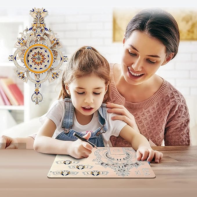 3D Wooden Puzzle Clock Kit DIY Mechanical Wall Clock Hanging Pendulum Gift for Adults & Teens