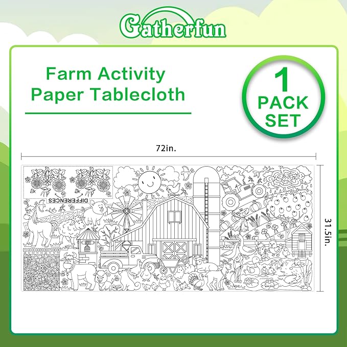 Gatherfun Farm Animal Party Giant Coloring Poster - 31.5X 72 Inches - Versatile Classroom Wall Décor & Birthday Activity - Farm Poster or Table Cover for School Parties and Special Events