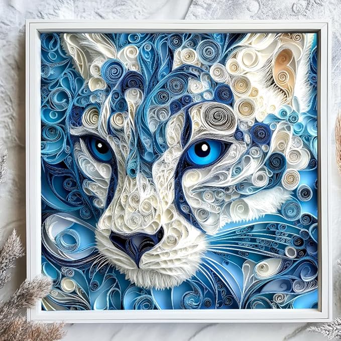 Bgraamiens Puzzle-Blue Gaze-1000 Piece Tiger Animal Puzzle Paper Quilling Art Puzzle Color Challenge Jigsaw Puzzles for Adults and Kids