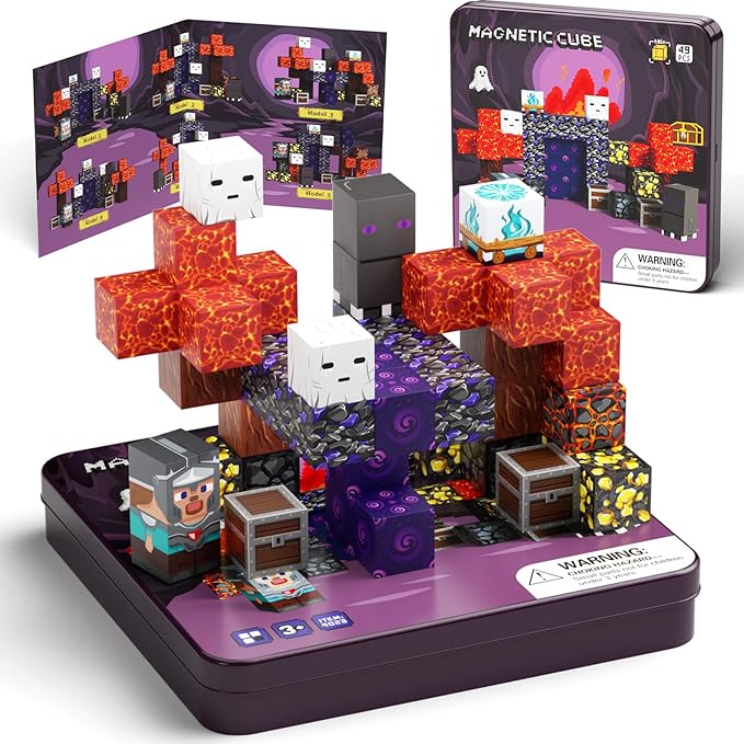 Halloween Magnetic Blocks, Magnetic Cubes Game with Iron Box 49 PCS Magnet Tiles Building Blocks Toddler Toy STEM Sensory Outdoor Creative Kids Games Toys for 3+ Year Old Boys & Girls