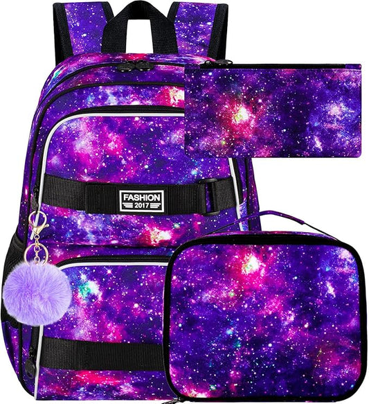 UFNDC Backpack for Girls, 17.5" Water Resistant Cat Galaxy Tie-Dye School Backpacks, Teens Bookbag for Women College Middle