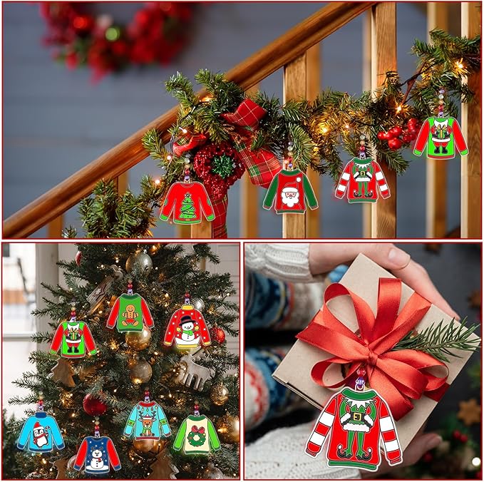 Yaomiao 30 Sets Christmas Ugly Sweaters Suncatchers Window Art Kits DIY Xmas Suncatcher Crafts Bulk Paint Your Own Window Hanging Ornaments for Boys Girls Home Classroom Activities Art Project