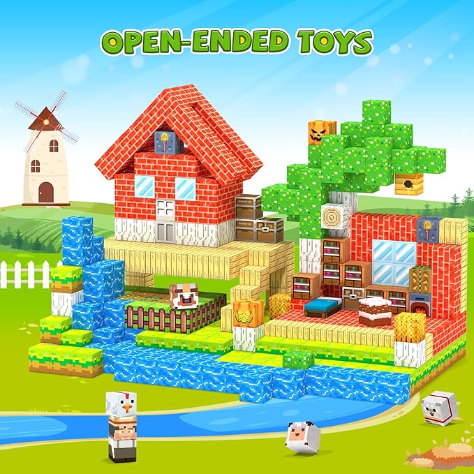 Magnetic Blocks, Magnetic Building Blocks, Magnet Cubes Kids Toys Farm games, Sensory STEM Building Toys for 3-5 4-6 5-7 6-8 Year Old Boys Girls, Christmas Birthday Gifts for Boys & Girls Ages 3+