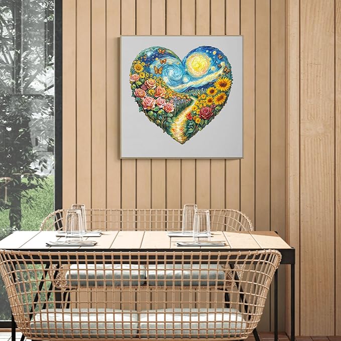 Wooden Puzzles for Adults - 100 Pieces Heart-Shaped Garden Wooden Puzzle - Unique Shape Wood Cut Puzzles - Eco-Friendly Home Office Decor (S-8.5 * 8in)