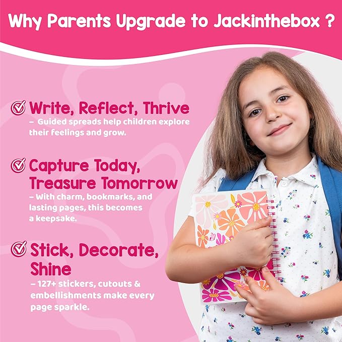 jackinthebox DIY Journal for Girls Ages 8-12, 242 pcs, Journaling kit, Tween Scrapbook, Includes 10 Mental Health Exercises, Girls Diary 8 9 10 11 12 Years