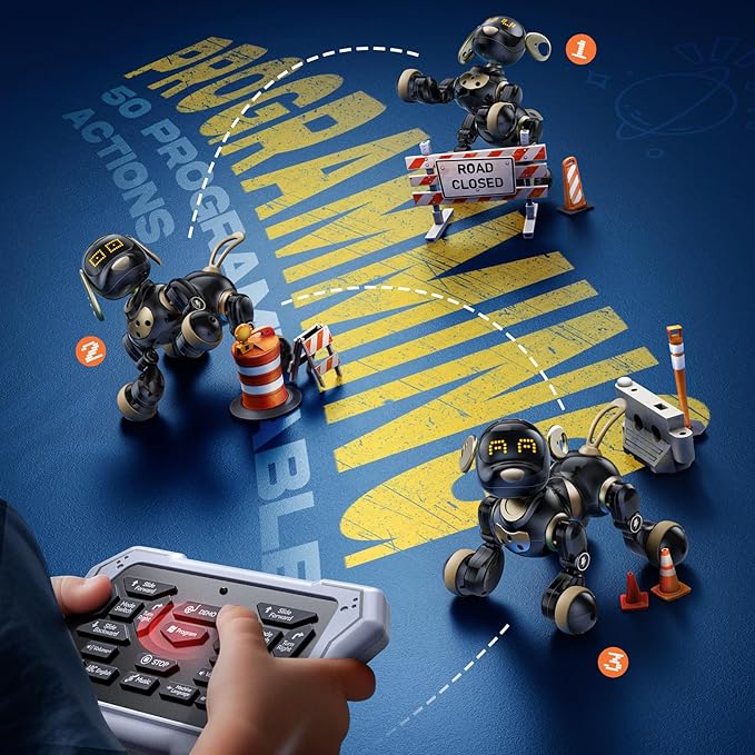 Ruko 18011 Robot Dog Toy, Smart Interactive Puppy with 30+ LED Faces, Remote & Gesture Control, Programmable Electronic Pet for Kids Ages 3–8, Black & Gold